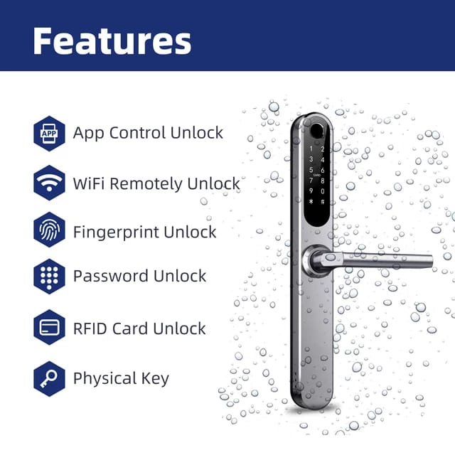 قفل باب الخشب الذكي - - اي لوك الكويت - اقفال ذكية الكويت ilcokkwt - قفل خارجي حق باب الالمنيوم wifi